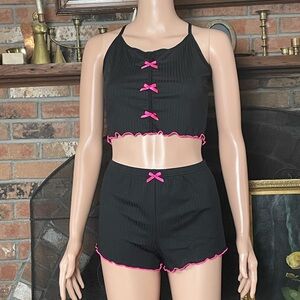 Black and Pink Bow Accent Two-Piece Set